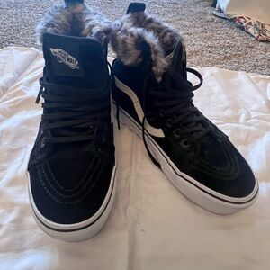 Vans Black High-Tops with Faux Fur Detail
